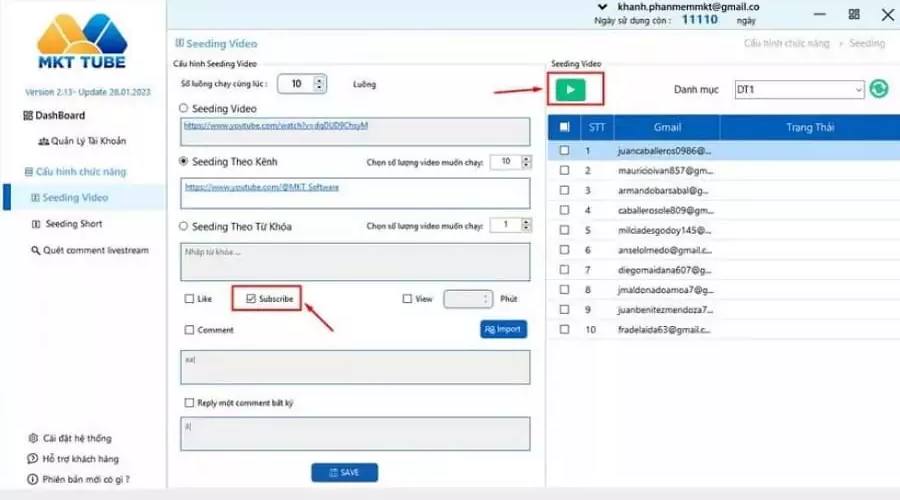 Cách sub chéo YouTube bằng phần mềm MKT Tube