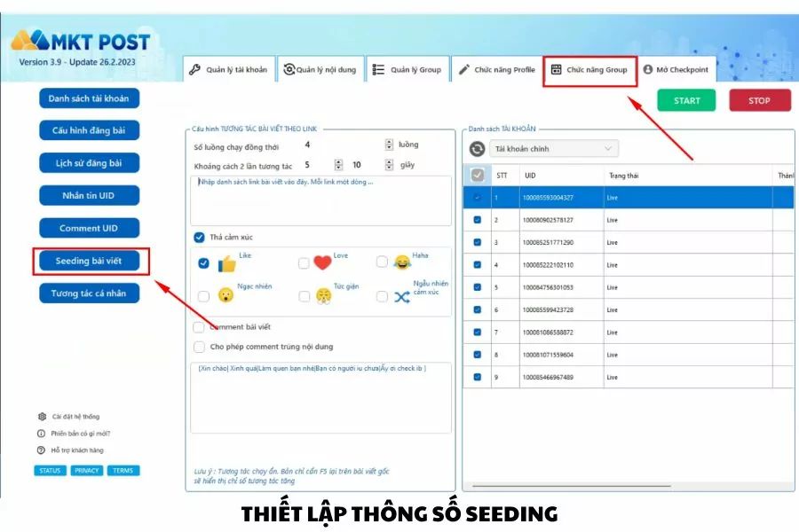 Thiết lập thông số