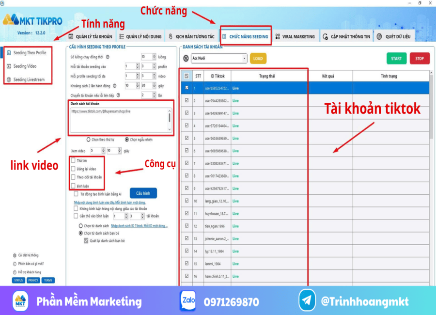 Chức năng seeding của Tikpro, Seeding video tiktok, tăng view tăng coment vieo tiktok
