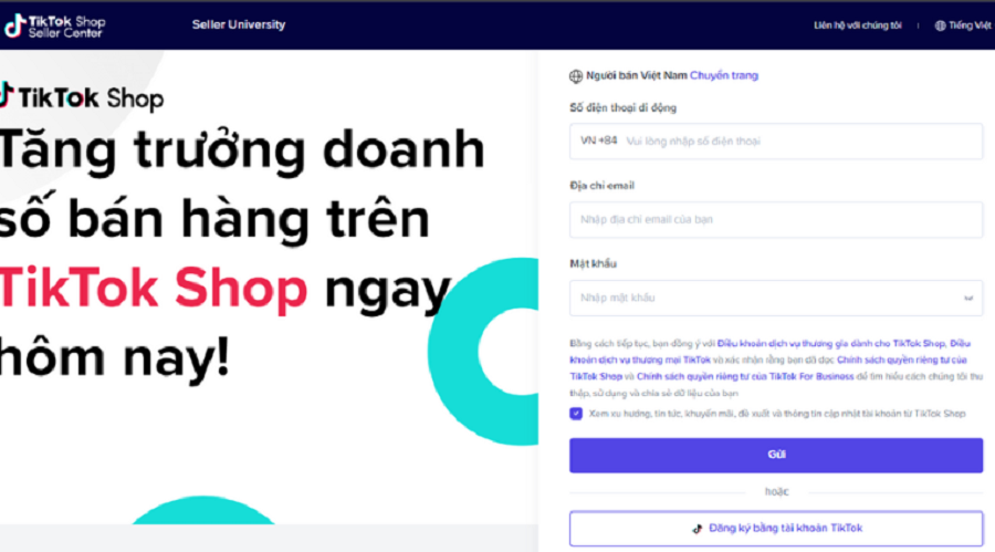 đăng ký bán hàng trên tiktok